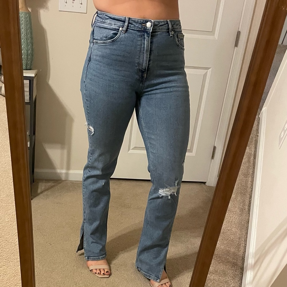 Zara Hi Rise Slim Fit Split Hem Jeans